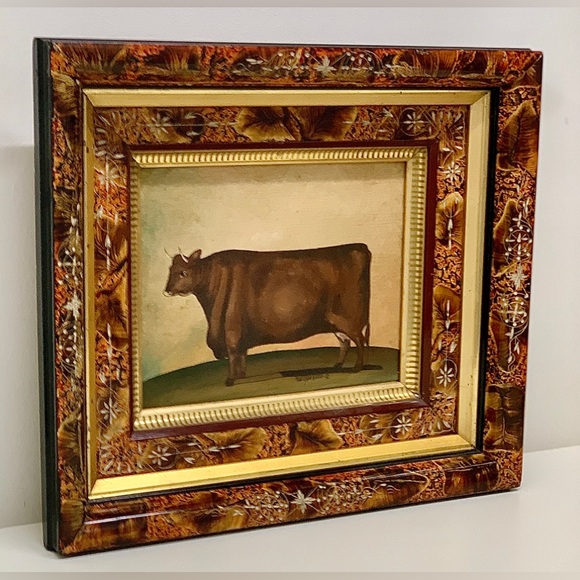 1992 Deep Framed Mary Beth Baxter Original Oil on Canvas Folk Art Cow Painting - Picture 4 of 16